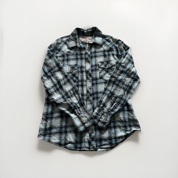 Wrangler Wrancher Western Shirt Men’s L Plaid Pearl Snap Long Sleeve Cowboy - Picture 1 of 6